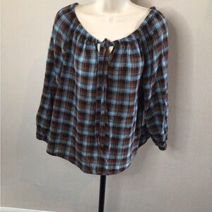 NWT a.n.a Plaid Women's Top in Blue and Brown size medium